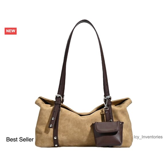 Handbags - Vintage Faux Suede Shoulder Bag Convertible Crossbody Lightweight Boston Style